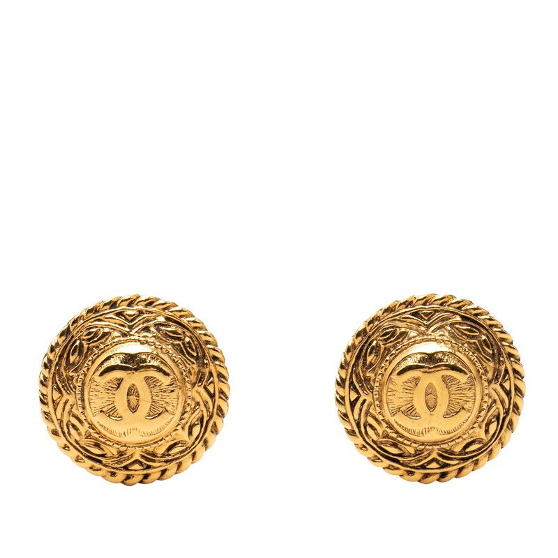 Chanel CC Logo Round Earrings Gold Plated