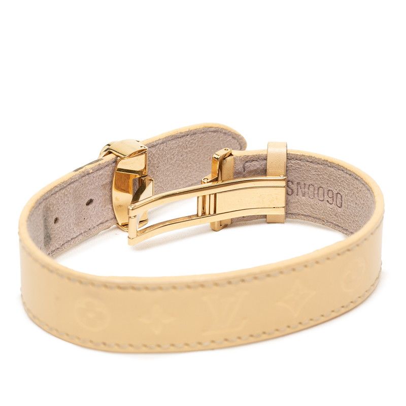 Louis Vuitton Monogram Bracelet Luck Vanilla Beige Gold Leather Plated