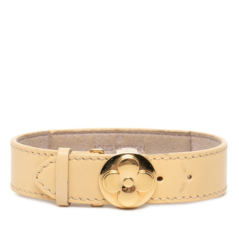 Louis Vuitton Monogram Bracelet Luck Vanilla Beige Gold Leather Plated