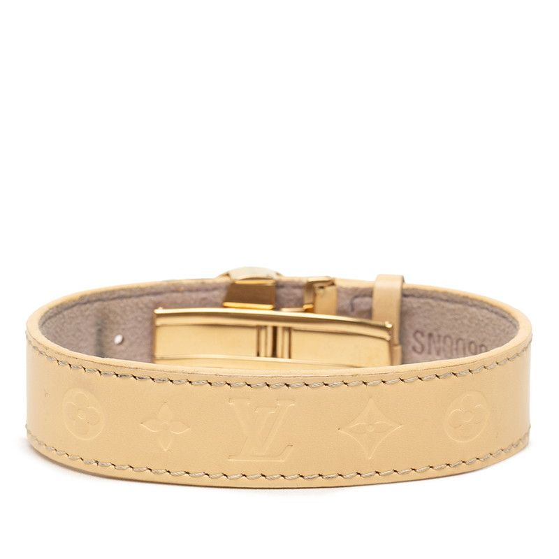 Louis Vuitton Monogram Bracelet Luck Vanilla Beige Gold Leather Plated