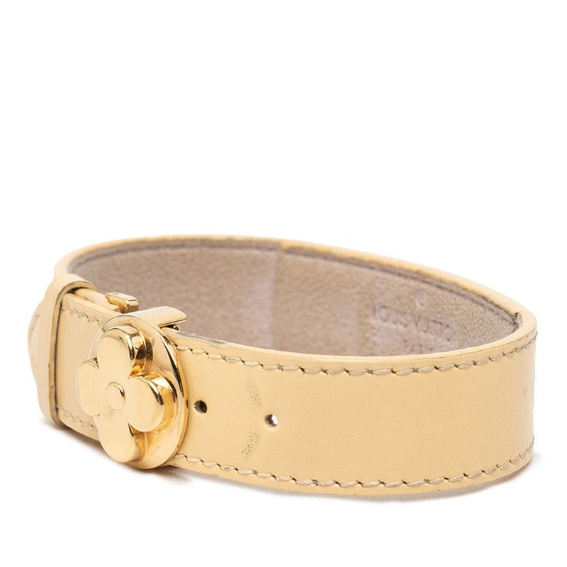 Louis Vuitton Monogram Bracelet Luck Vanilla Beige Gold Leather Plated