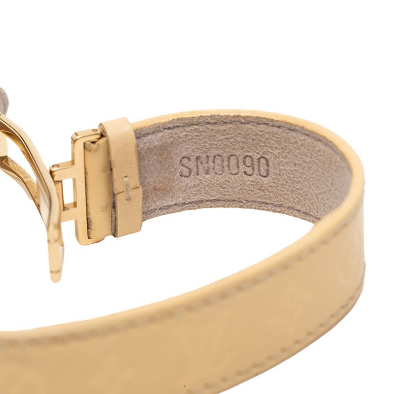 Louis Vuitton Monogram Bracelet Luck Vanilla Beige Gold Leather Plated
