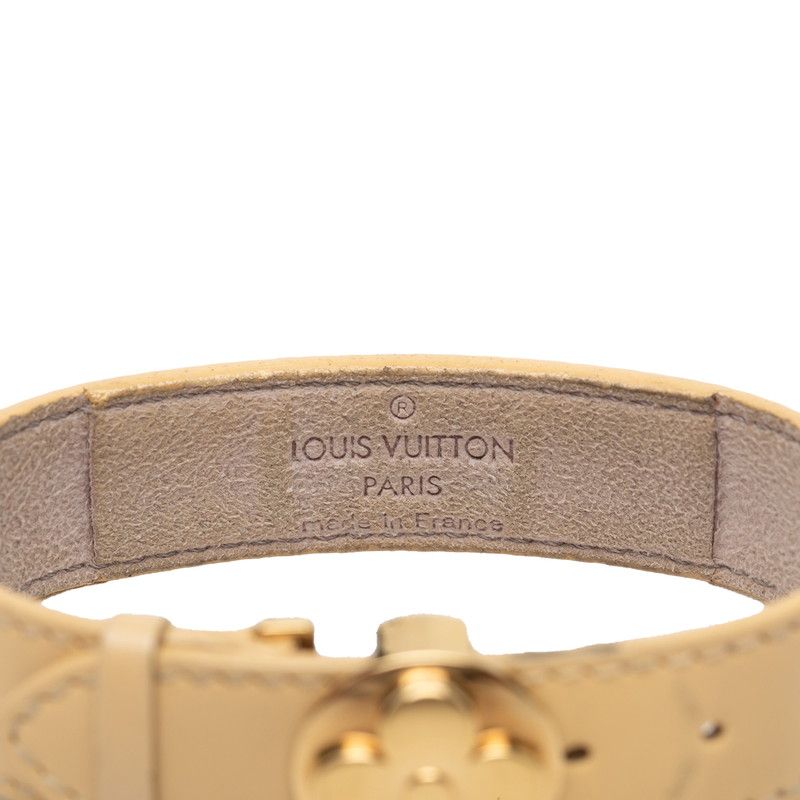Louis Vuitton Monogram Bracelet Luck Vanilla Beige Gold Leather Plated
