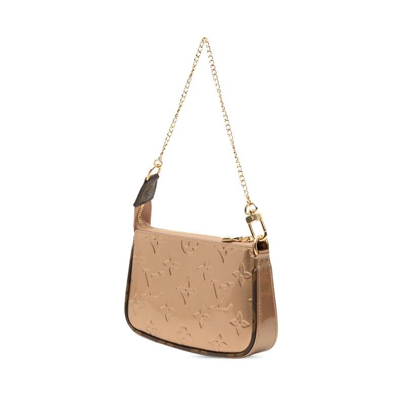 Louis Vuitton Monogram Vernis Mini Pochette Chain Clutch Pouch Rose Gold Patent