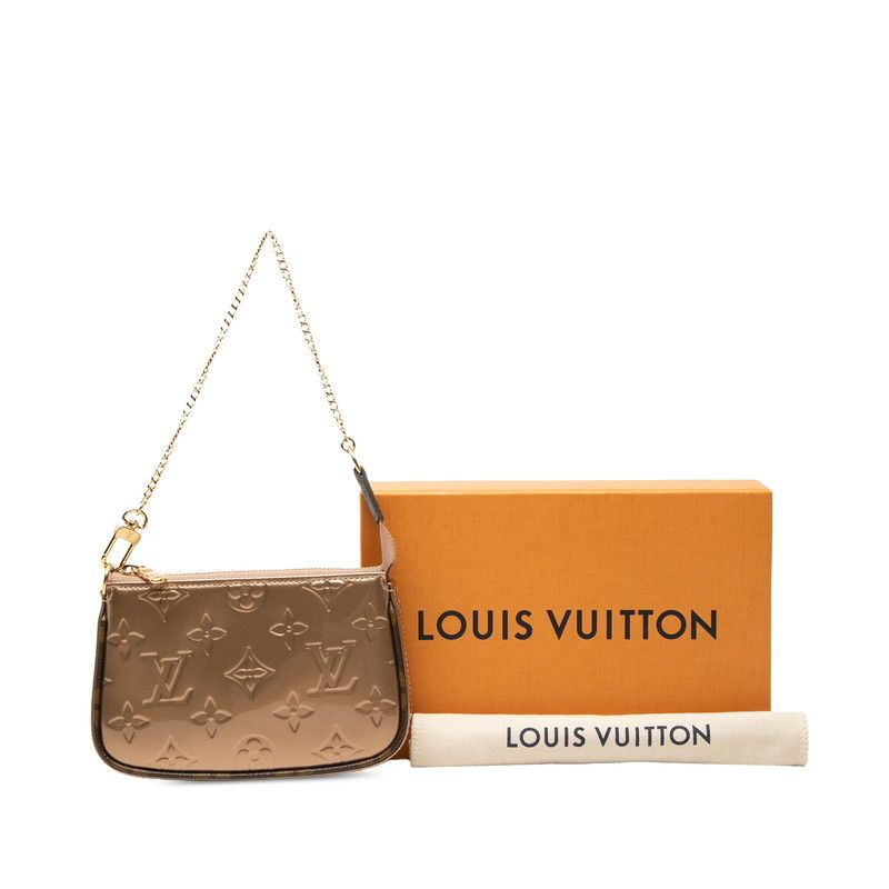 Louis Vuitton Monogram Vernis Mini Pochette Chain Clutch Pouch Rose Gold Patent