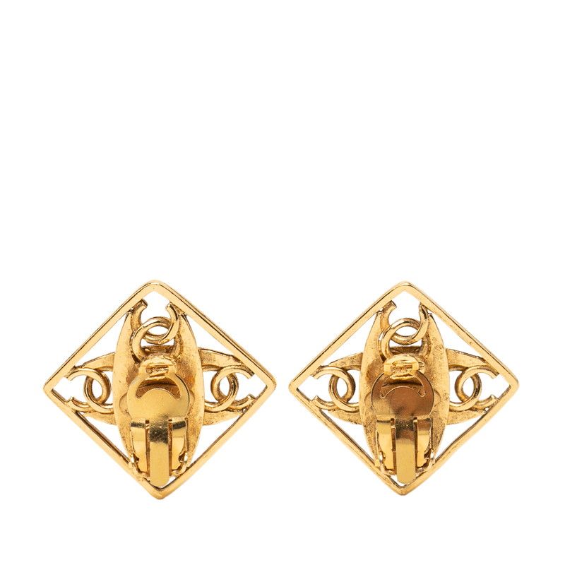 Chanel CC Logo Vintage Earrings Gold Faux Pearl Plated