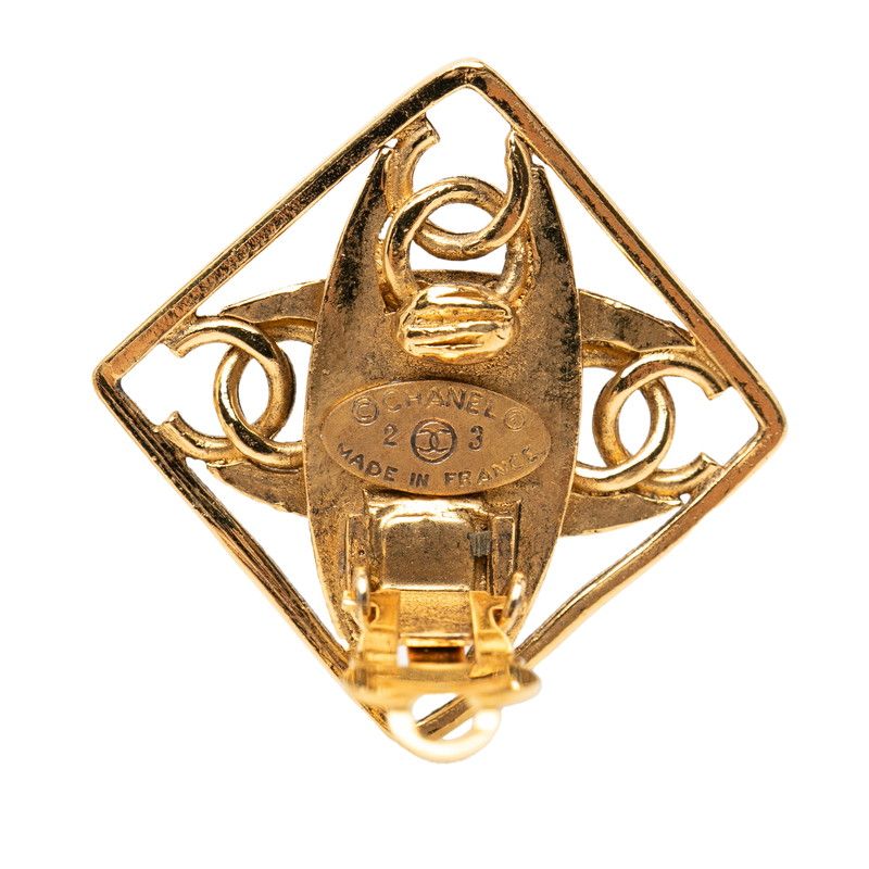 Chanel CC Logo Vintage Earrings Gold Faux Pearl Plated