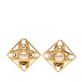 Chanel CC Logo Vintage Earrings Gold Faux Pearl Plated