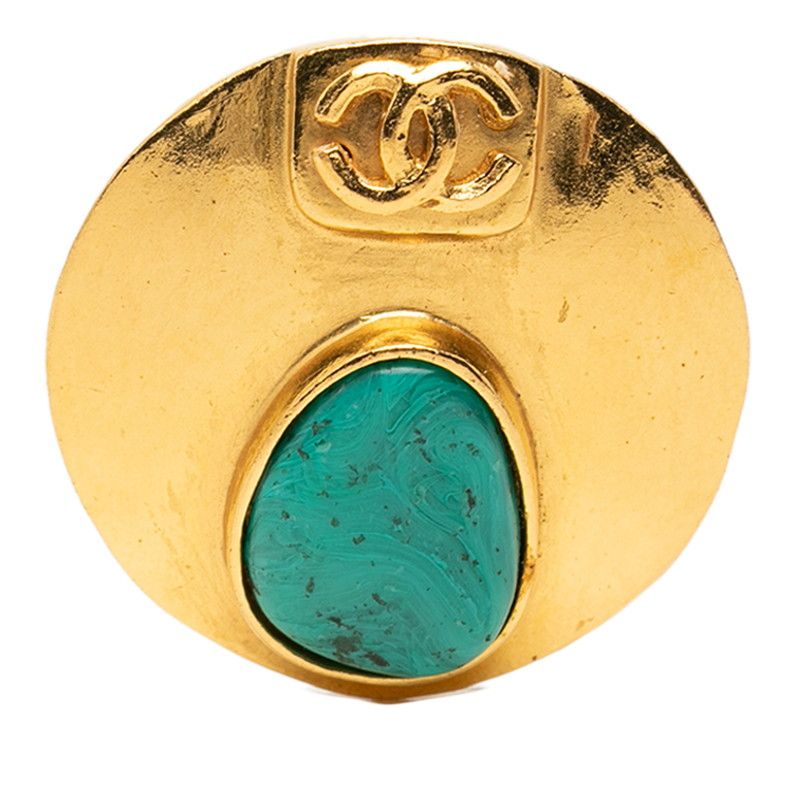 Chanel CC Logo Vintage Brooch Gold Stone Plated