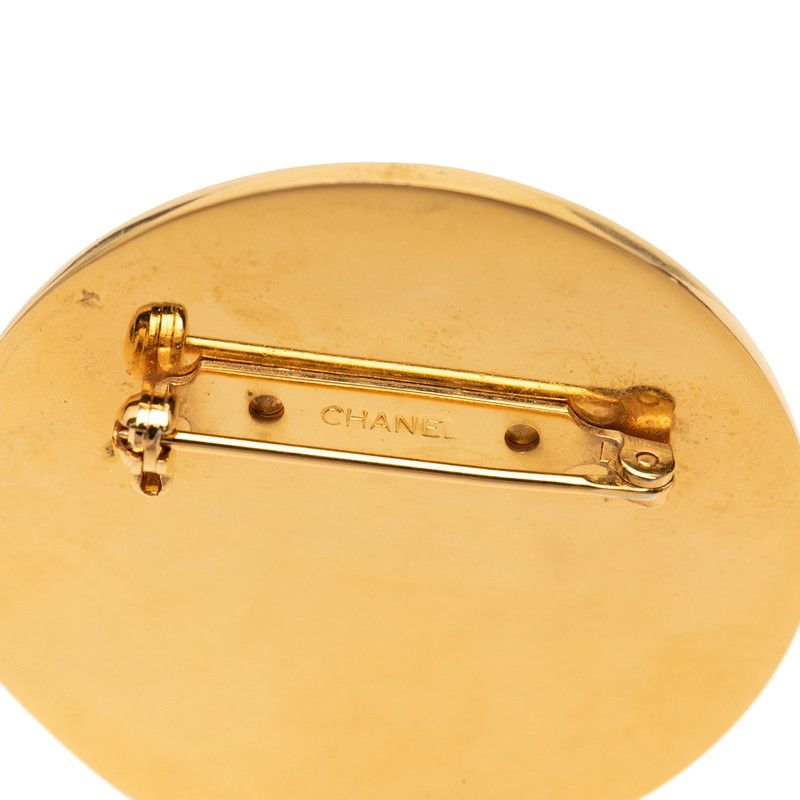 Chanel Coco Logo Round Brooch Gold Black Plated