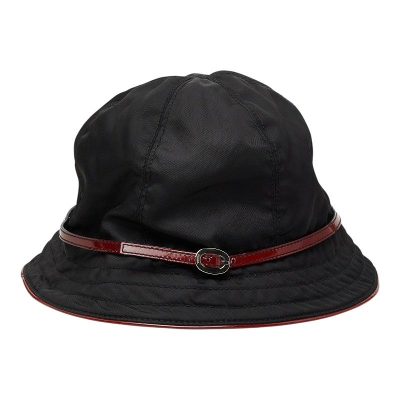 Prada Bucket Hat M Black Red Nylon Patent