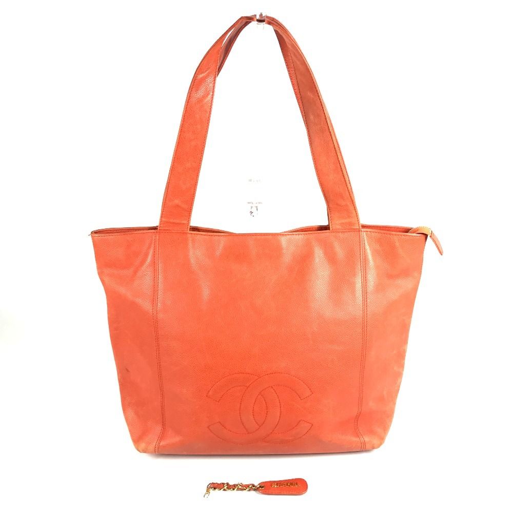 Chanel Shoulder Bag CC Logo Caviar Leather Orange