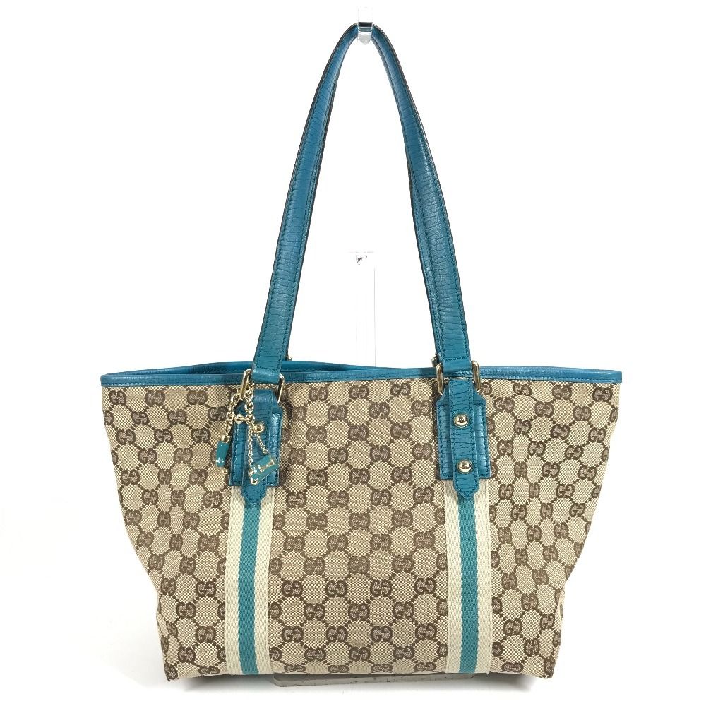 Gucci Shoulder Bag Line GG Logo Canvas Leather Beige
