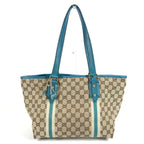 Gucci Shoulder Bag Line GG Logo Canvas Leather Beige