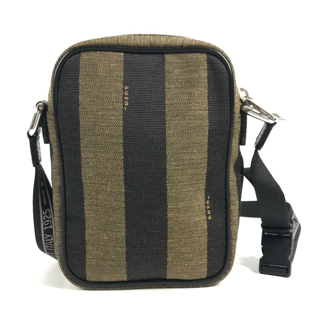 Fendi Shoulder Bag Logo Pecan Leather Canvas Black — view 2