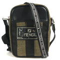 Fendi Shoulder Bag Logo Pecan Leather Canvas Black