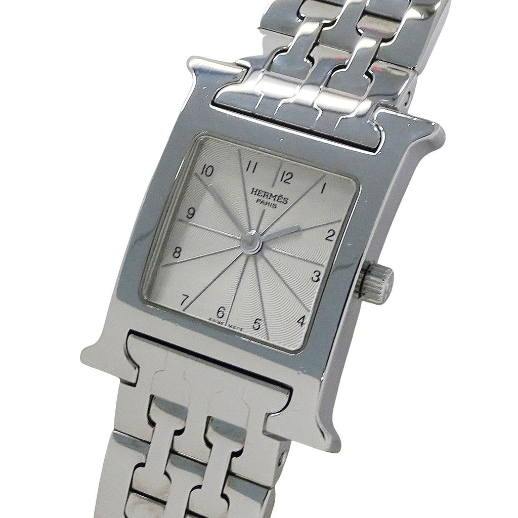 Hermes Watch Quartz Stainless Steel Silver Ivory Polished