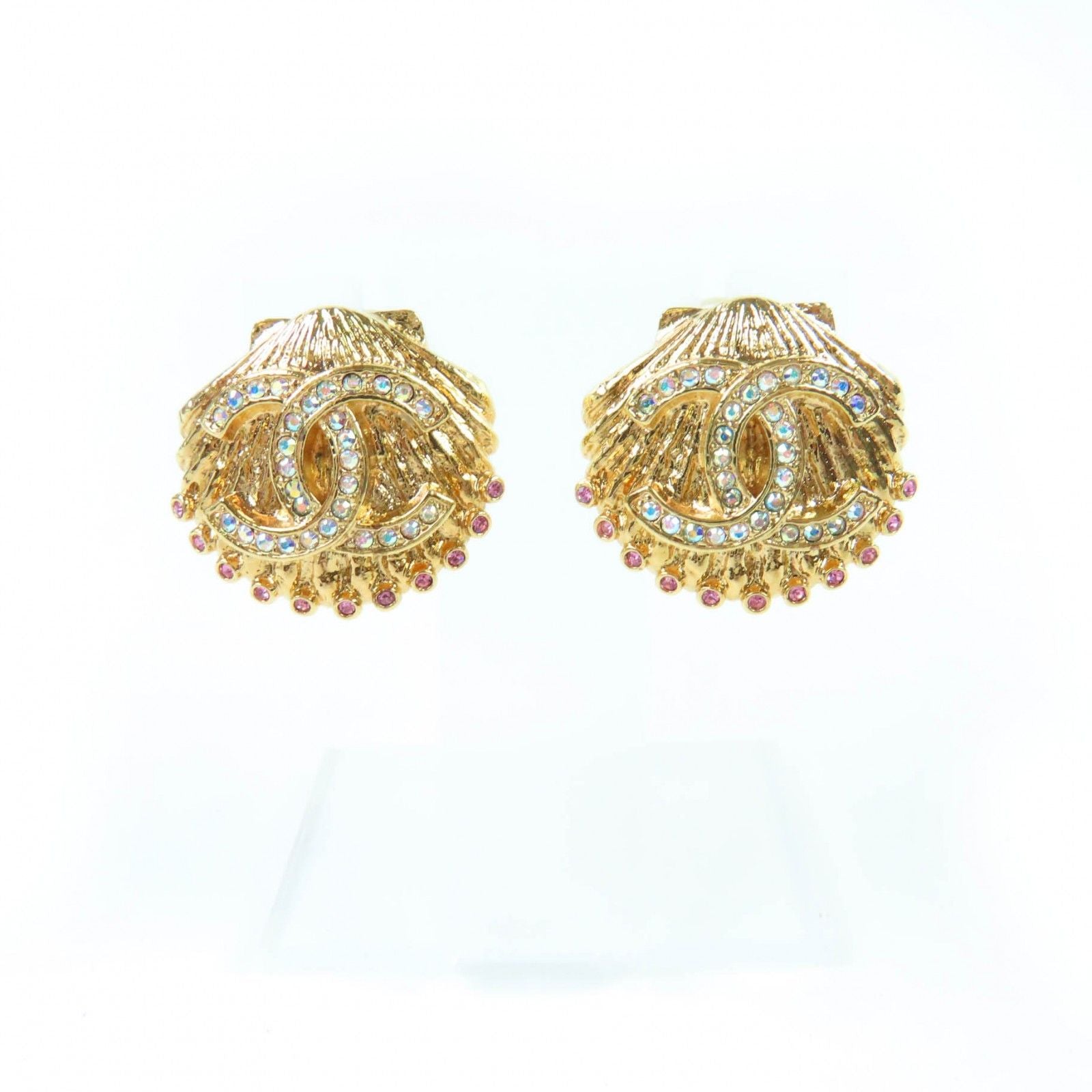 Chanel CC Logo Rhinestone Shell Earring