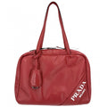 Prada Handbag Nappa Tote Leather Red Blue Silver