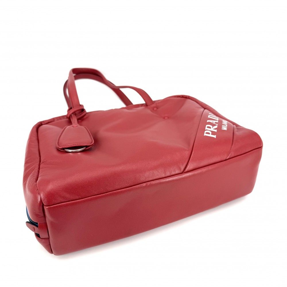 Prada Handbag Nappa Tote Leather Red Blue Silver — view 3