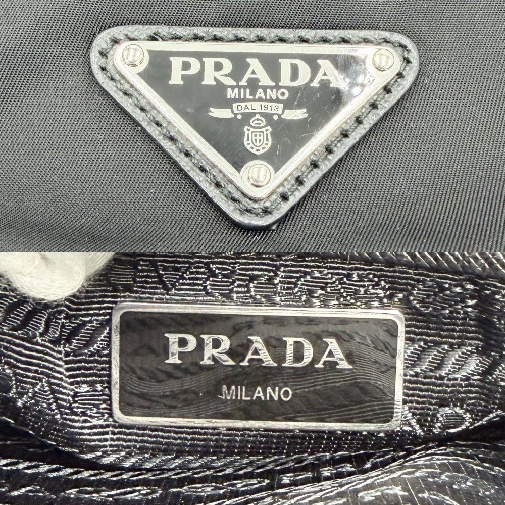 Prada Shoulder Bag Crossbody Triangle Logo Nylon Black Silver — view 5