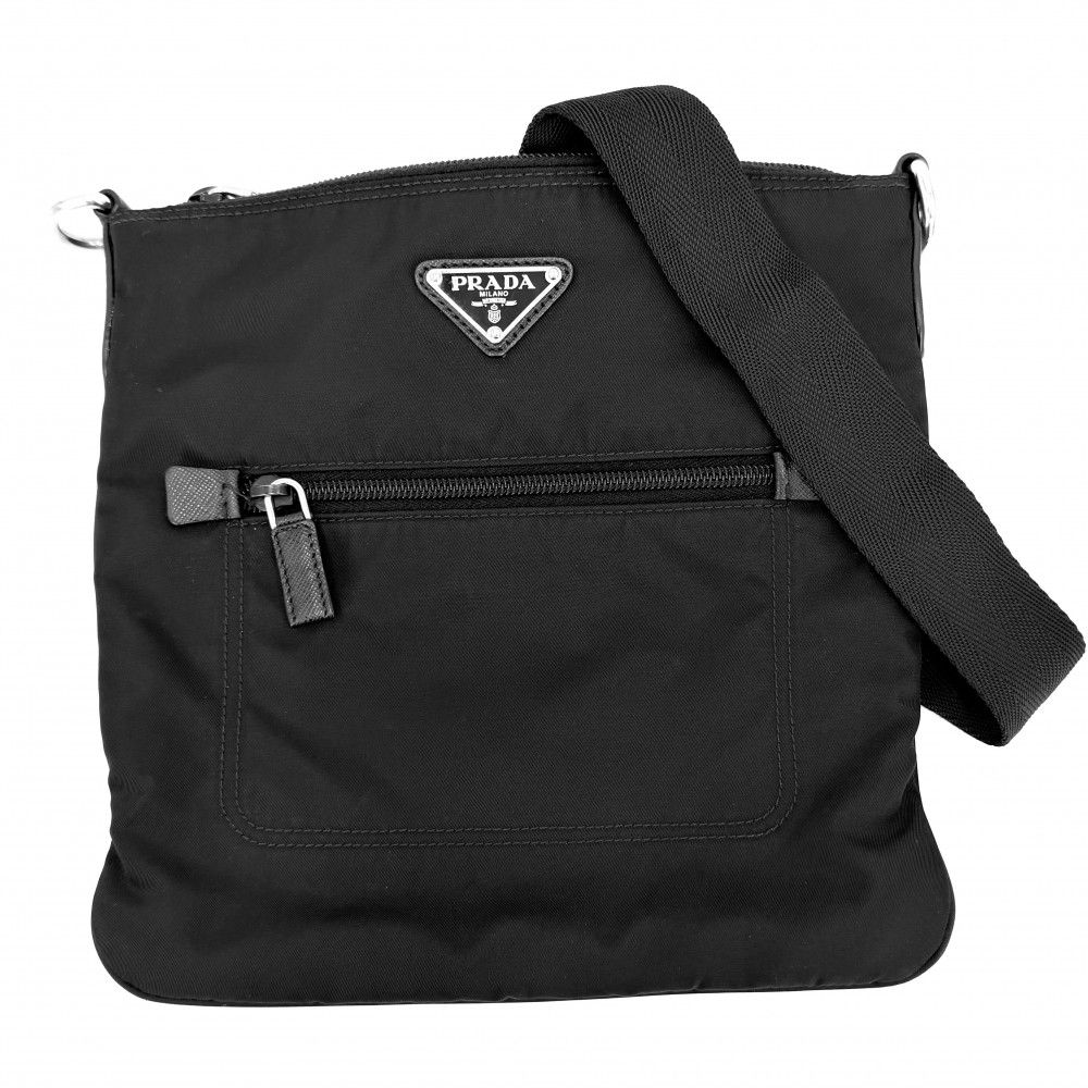 Prada Shoulder Bag Crossbody Triangle Logo Nylon Black Silver