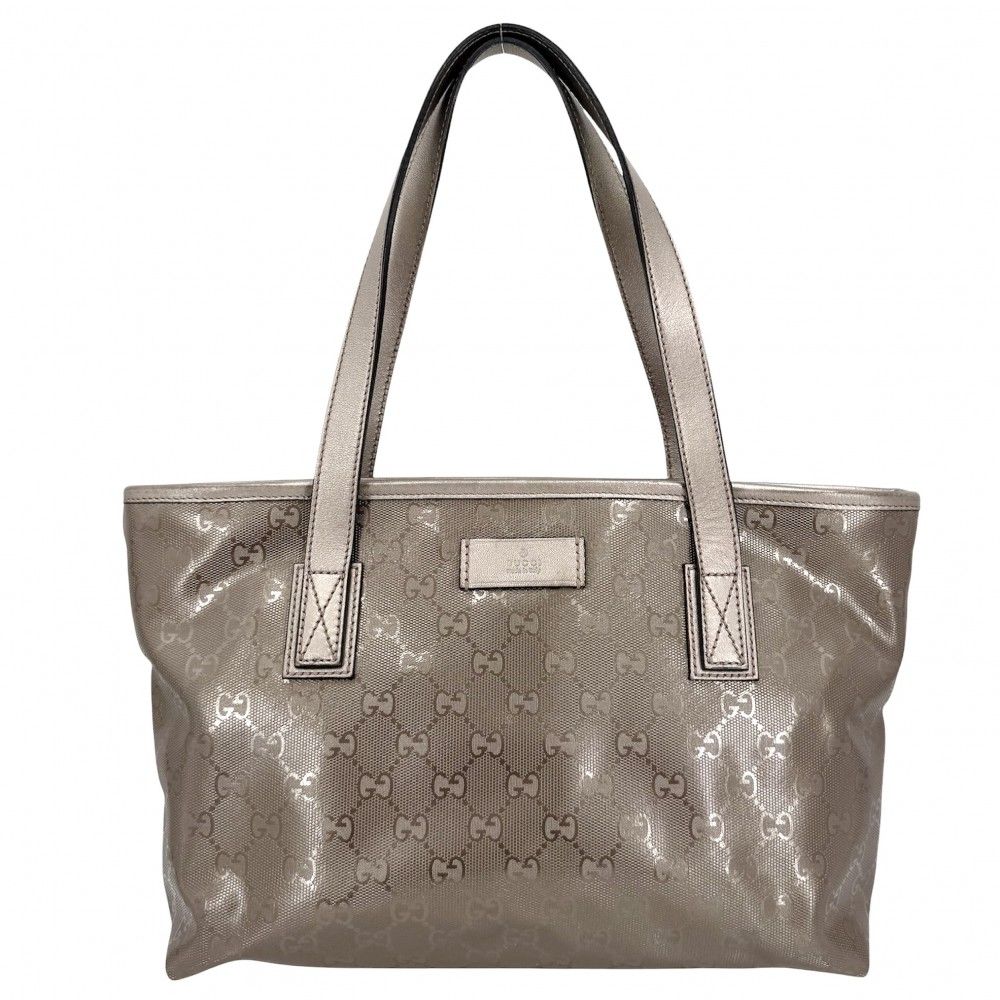 Gucci Handbag GG Supreme Tote Leather Metallic Pink Silver