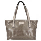 Gucci Handbag GG Supreme Tote Leather Metallic Pink Silver