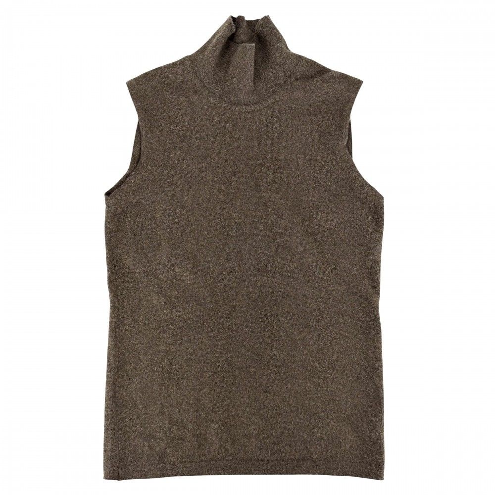 Hermes Tank Top High Neck Top Sleeveless 34 Brown Cashmere Spring Autumn