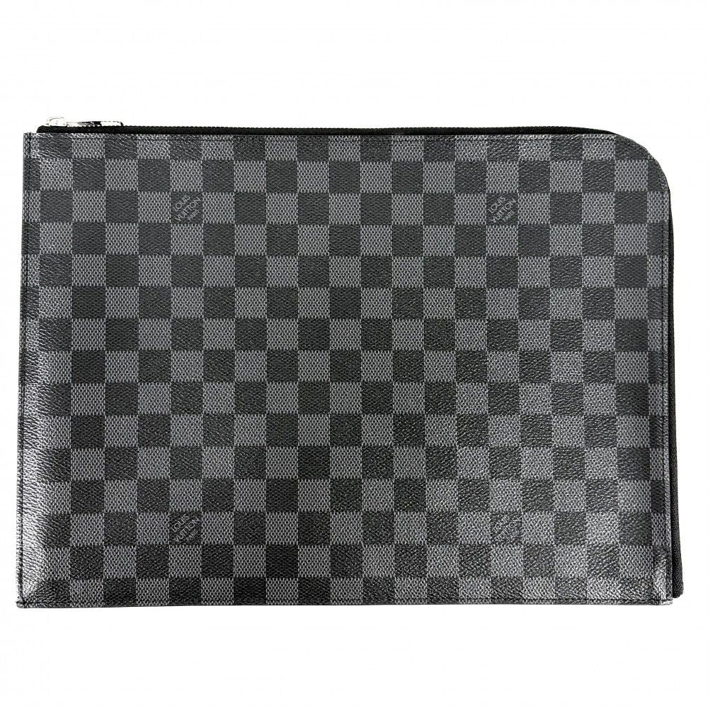 Louis Vuitton Clutch Damier Graphite Pochette Jour GM Second Black Silver