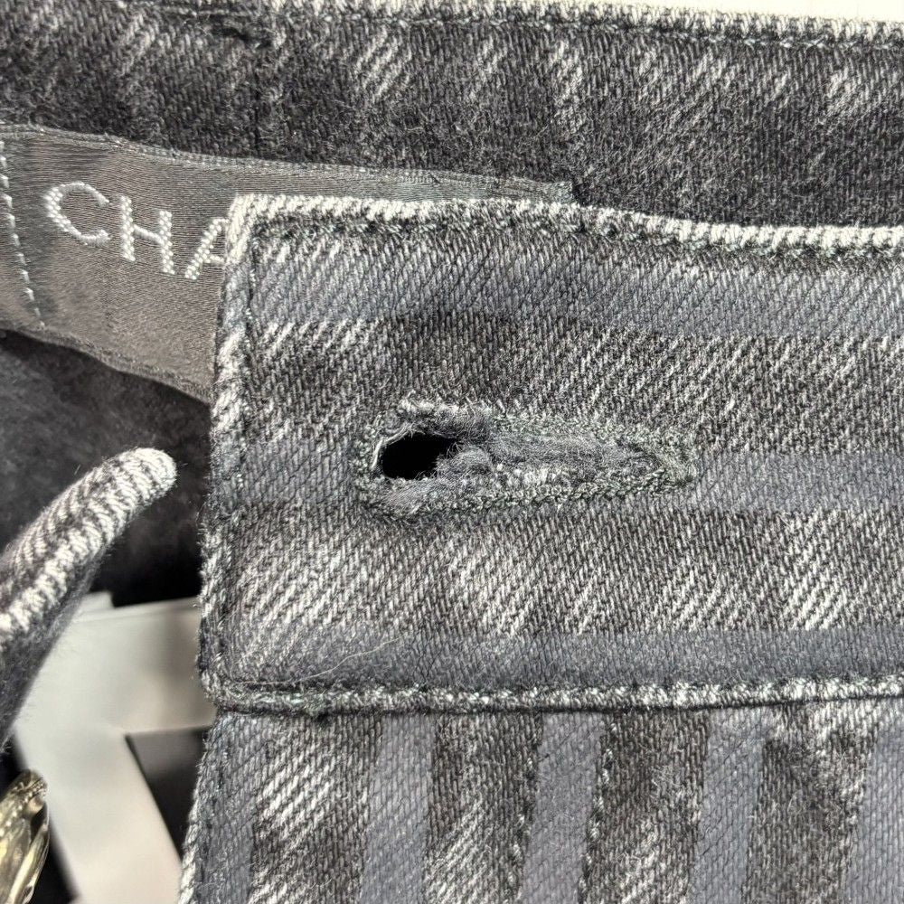 Chanel Denim Pants Striped Jeans CC Logo 34 Black Gold Cotton — view 6