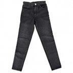 Chanel Denim Pants Striped Jeans CC Logo 34 Black Gold Cotton