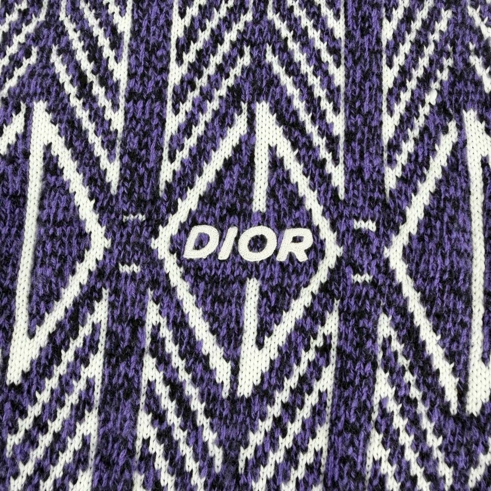 Dior Homme Knit Diamond Striped Sweater Top XS Purple White Wool Polyester — view 5