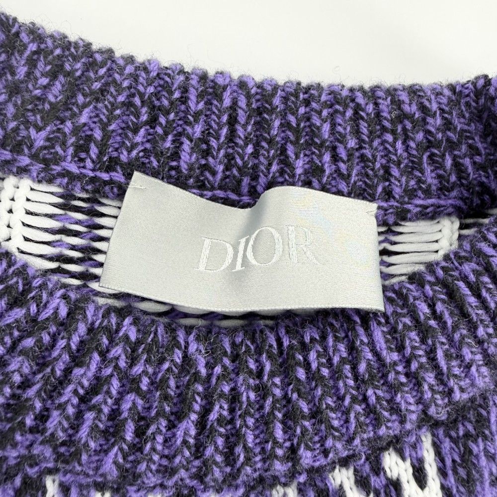 Dior Homme Knit Diamond Striped Sweater Top XS Purple White Wool Polyester — view 3