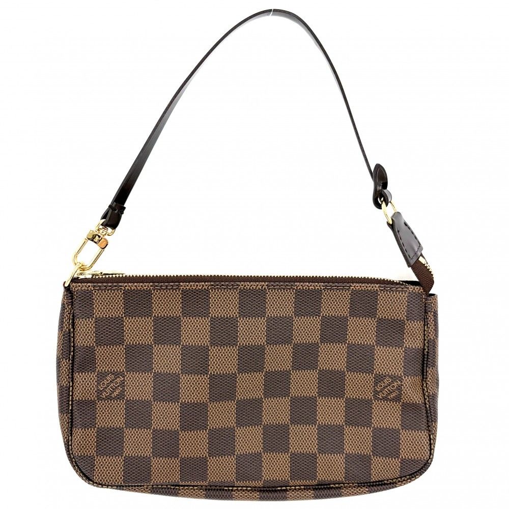 Louis Vuitton Handbag Pochette Pouch Shoulder Crossbody Damier Canvas Brown Gold