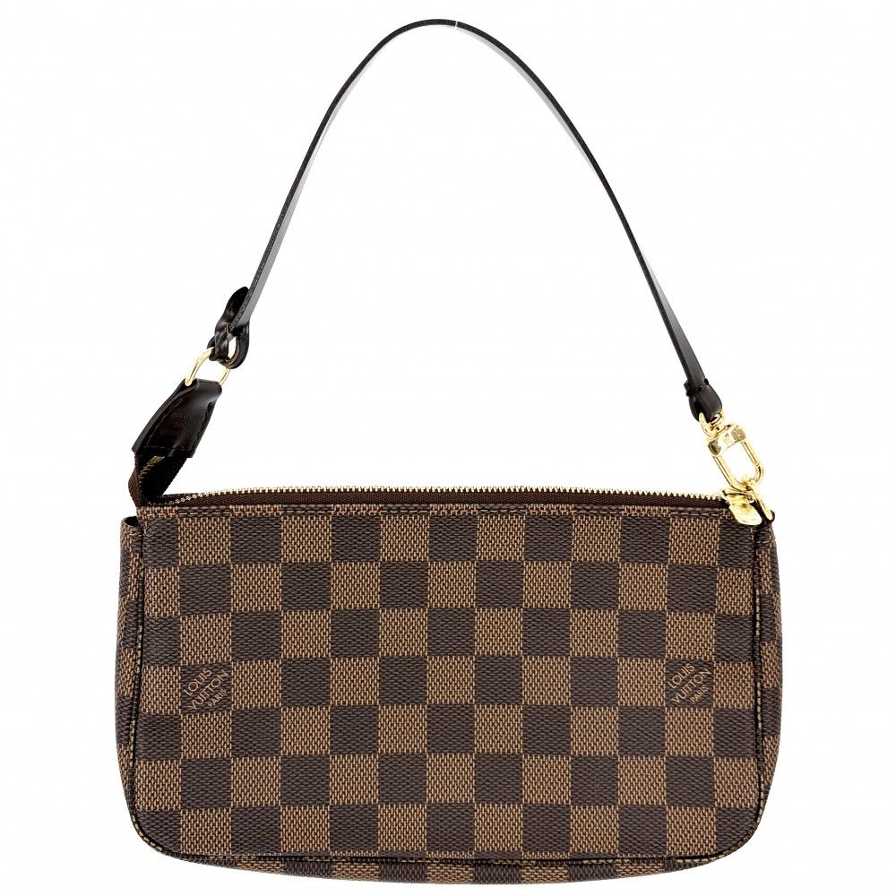 Louis Vuitton Handbag Pochette Pouch Shoulder Crossbody Damier Canvas Brown Gold — view 2