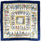 Hermes Scarf Carre 90 Costumes Civils Actuels Modern Citizen's Silk Blue Yellow