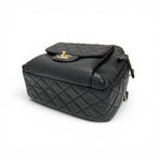 Chanel Backpack Caviar Leather Black Gold Quilted CC Logo Turnlock Chain — view 4