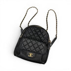 Chanel Backpack Caviar Leather Black Gold Quilted CC Logo Turnlock Chain — view 5