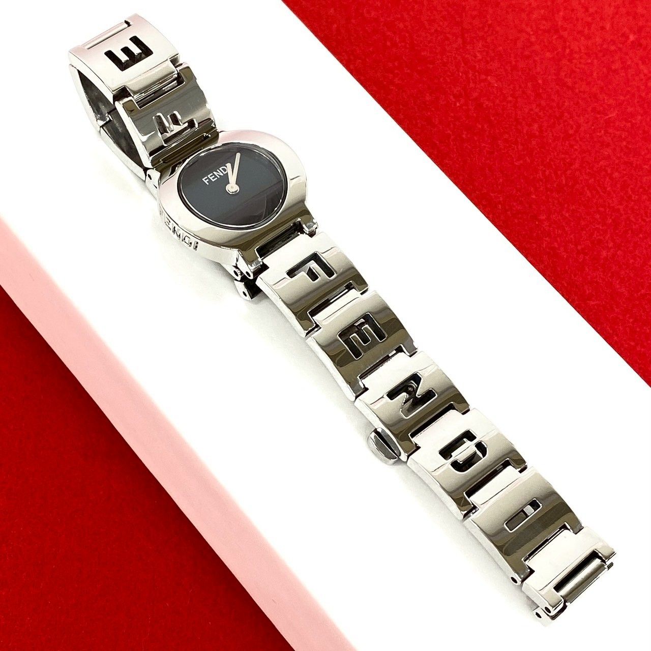Fendi Orologi Logo Motif Stainless Steel Quartz Watch Wrist Silver
