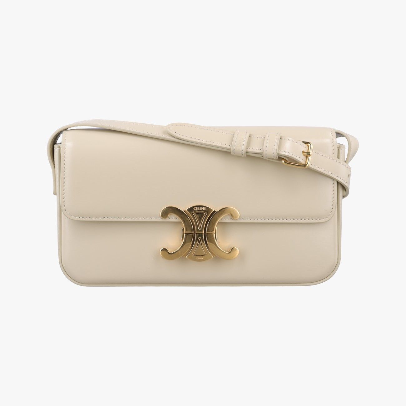 Celine Claude Triomphe Beige Leather Shoulder