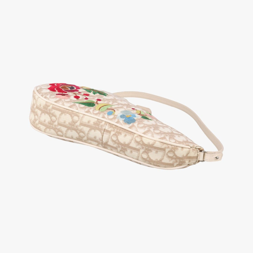 Dior Saddle Beige Canvas Flower Embroidery MC Shoulder — view 4