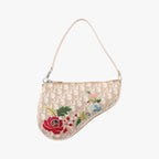Dior Saddle Beige Canvas Flower Embroidery MC Shoulder