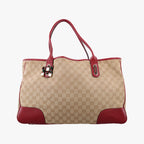 Gucci GG Supreme Beige Red Canvas Leather Handbag