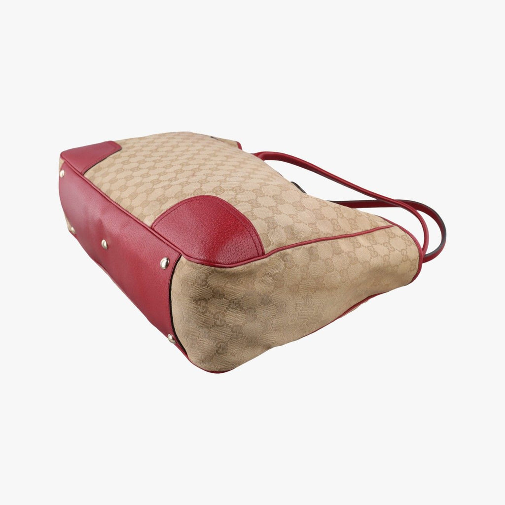Gucci GG Supreme Beige Red Canvas Leather Handbag — view 6