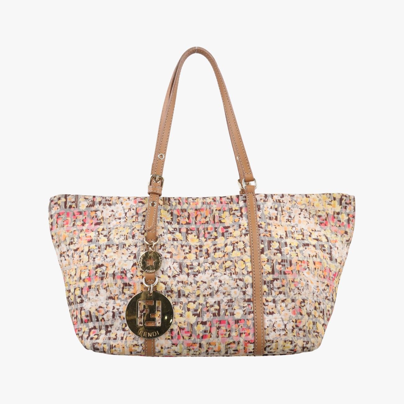 Fendi Zucchino Pattern Brown Multicolor Canvas Handbag