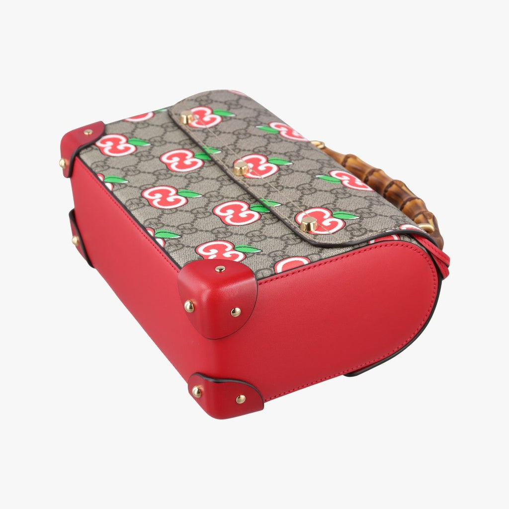 Gucci GG Apple Padlock Bamboo Beige Red Multi Canvas Leather Shoulder — view 6