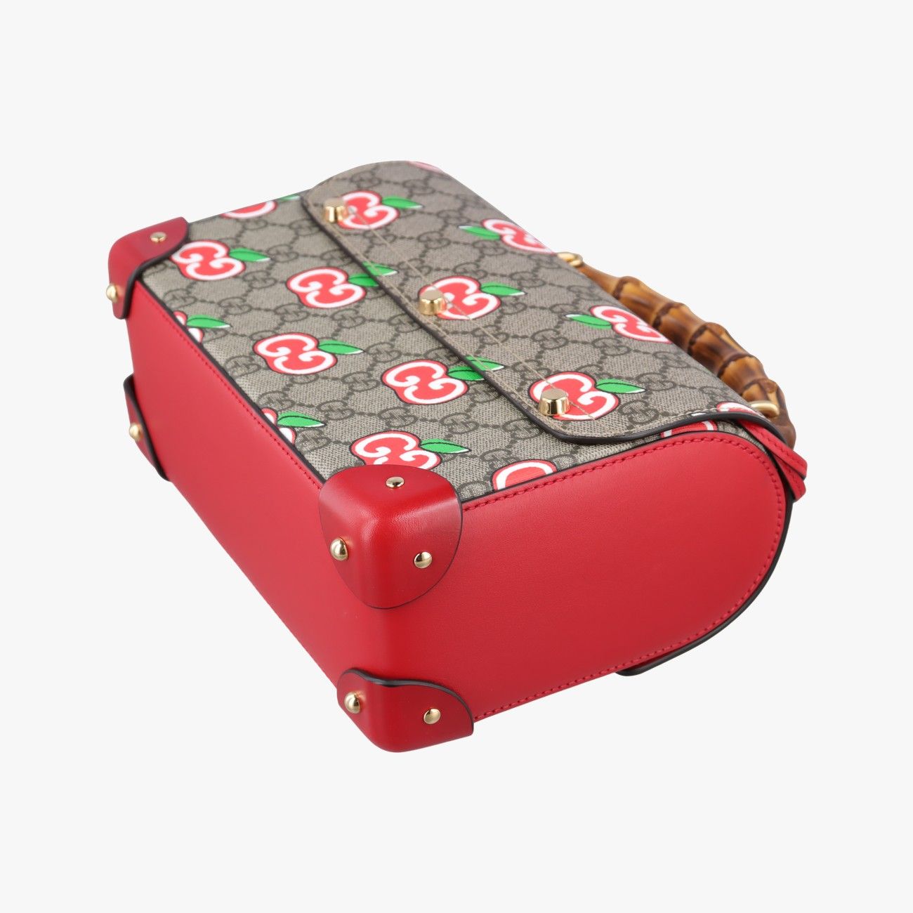 Gucci GG Apple Padlock Bamboo Beige Red Multi Canvas Leather Shoulder — view 6