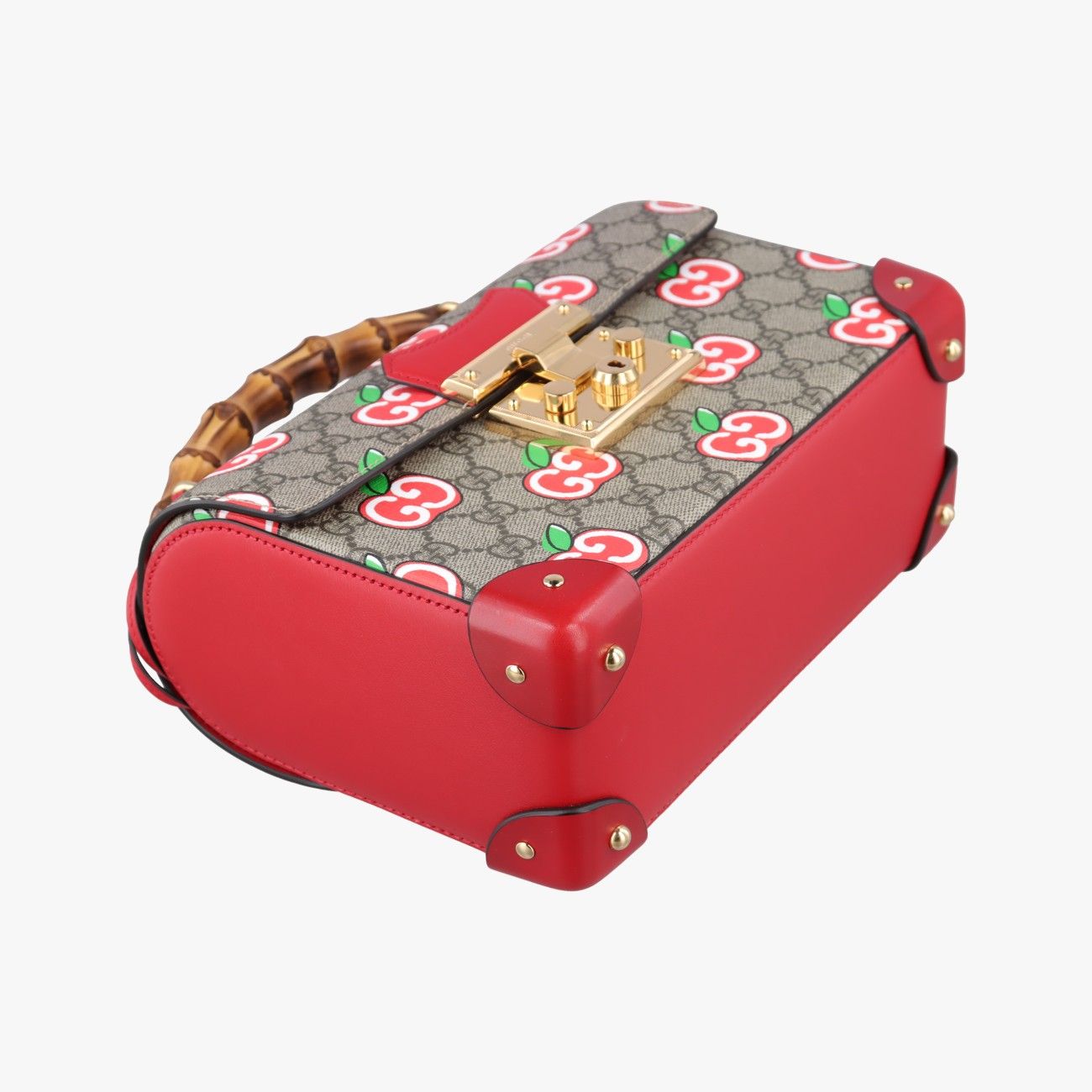 Gucci GG Apple Padlock Bamboo Beige Red Multi Canvas Leather Shoulder — view 5