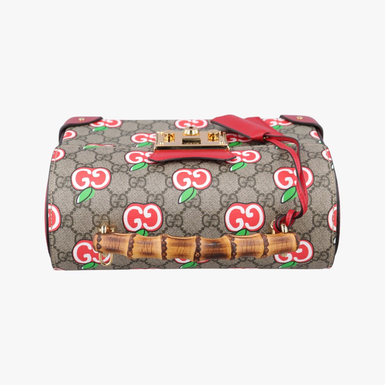 Gucci GG Apple Padlock Bamboo Beige Red Multi Canvas Leather Shoulder — view 8